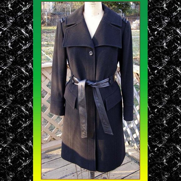 EUC Cole Haan black belted Coat single breasted 8 - Picture 1 of 11